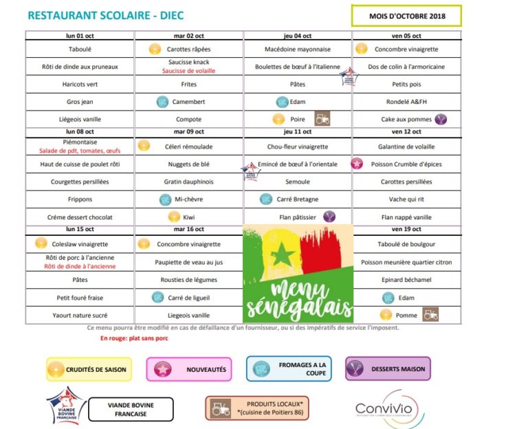 Menus de cantine Octobre 2018 École Saint Marceau Menus de cantine Octobre 2018 École Saint Marceau