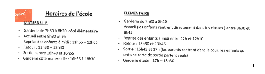 Horaires & Protocole 2020-2021